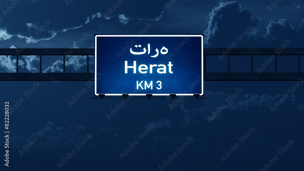 Herat Afghanistan Highway Road Sign at Night