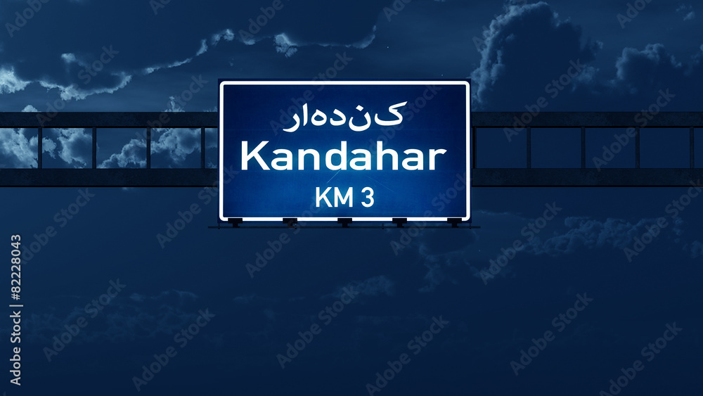 Kandahar Afghanistan Highway Road Sign at Night