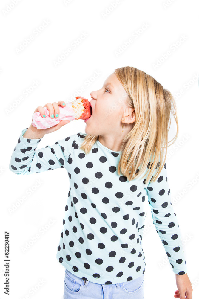 Girl eating strawberry ice cream Girl eating strawberry ice cream
