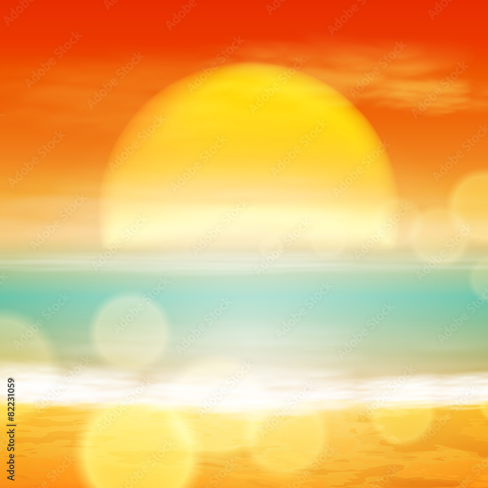 Sea sunset with the sun, light on lens Sea sunset with the sun, light on lens