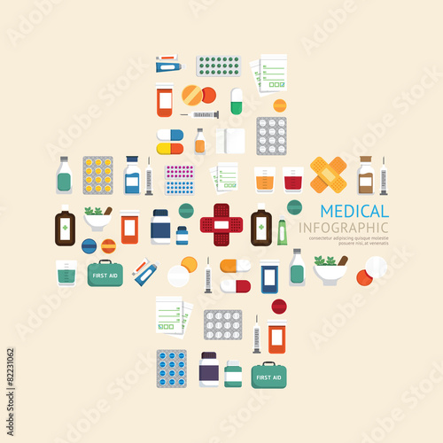 Medical icons healthcare in hospital plus shape sign template de