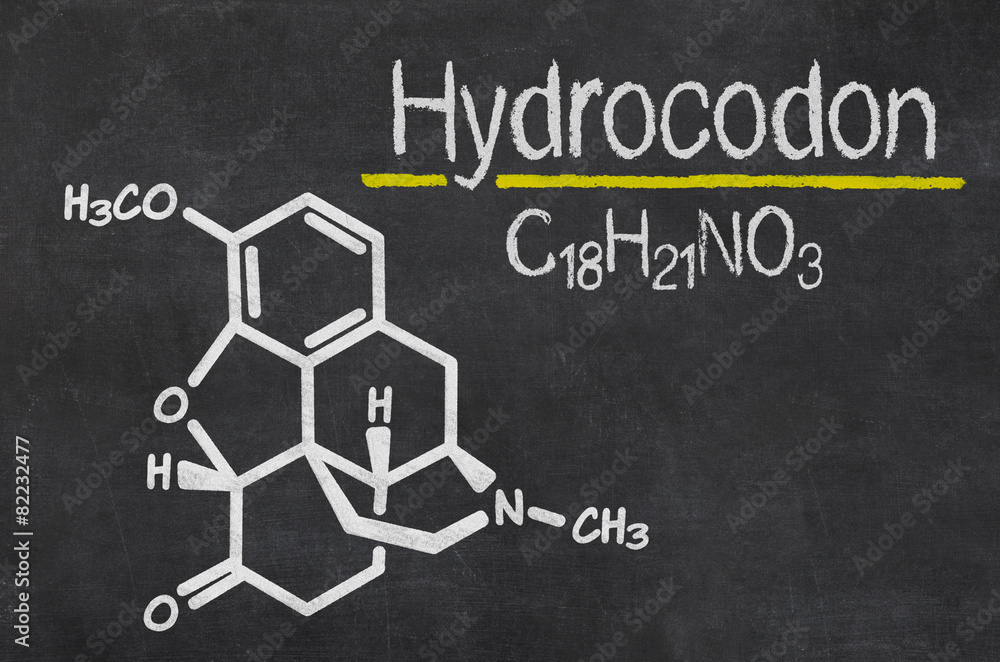 Schiefertafel mit der chemischen Formel von Hydrocodon Schiefertafel mit der chemischen Formel von Hydrocodon