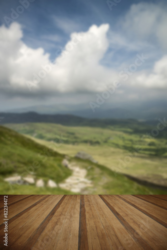 View from Cadair Idris mountain North over countryside landscape