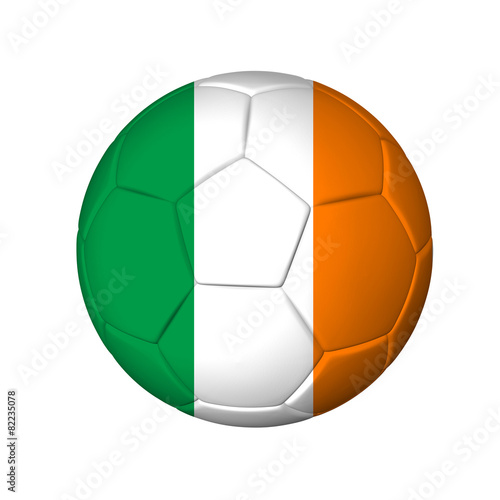 Soccer football ball with Ireland flag. Isolated on white.
