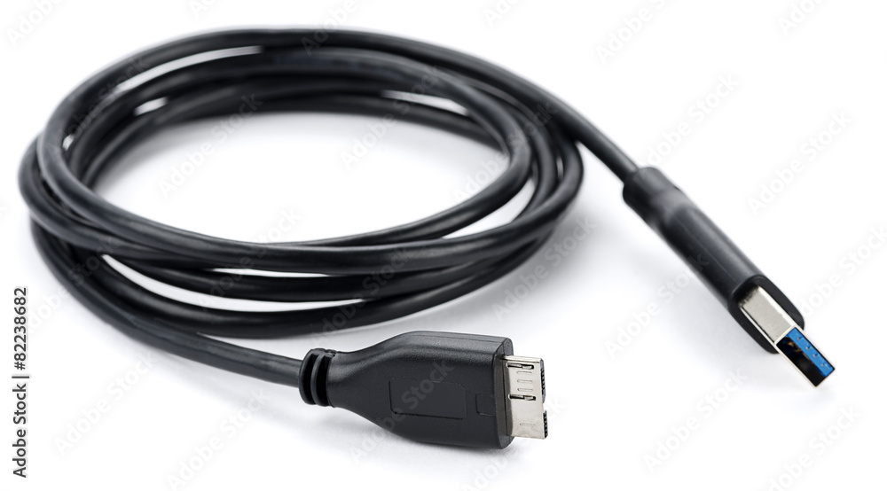 External hard disc usb cable cord isolated on white background External hard disc usb cable cord isolated on white background