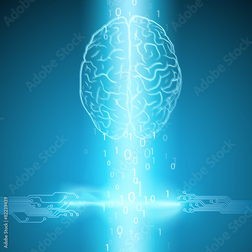 Digital brain on blue background