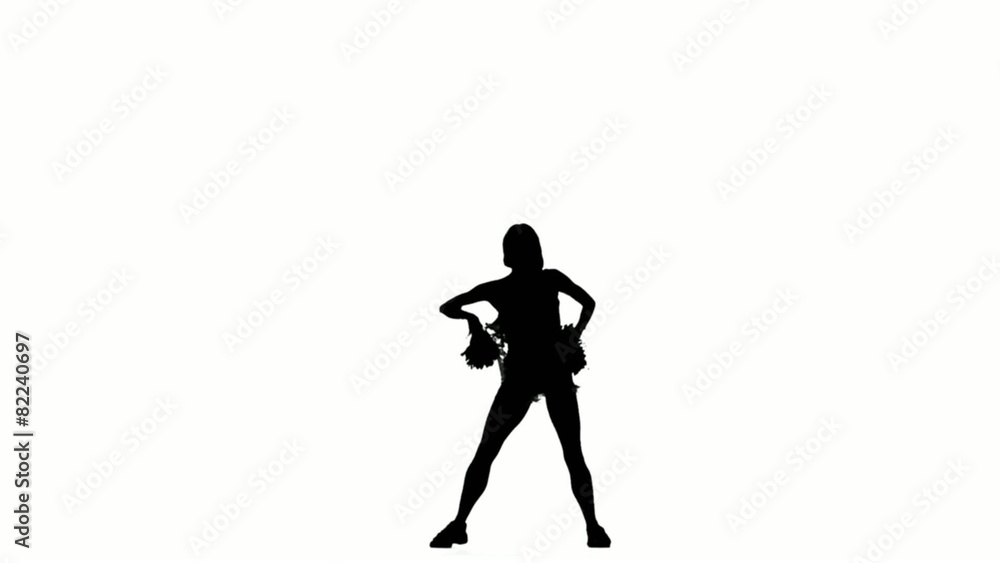 girl cheerleader dances on a white background with pompoms girl cheerleader dances on a white background with pompoms