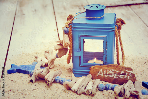 Grußkarte - blaue Laterne -...