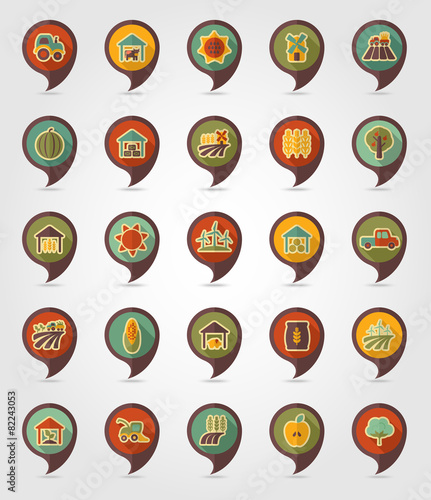 Farm Field flat mapping pin icon with long shadow