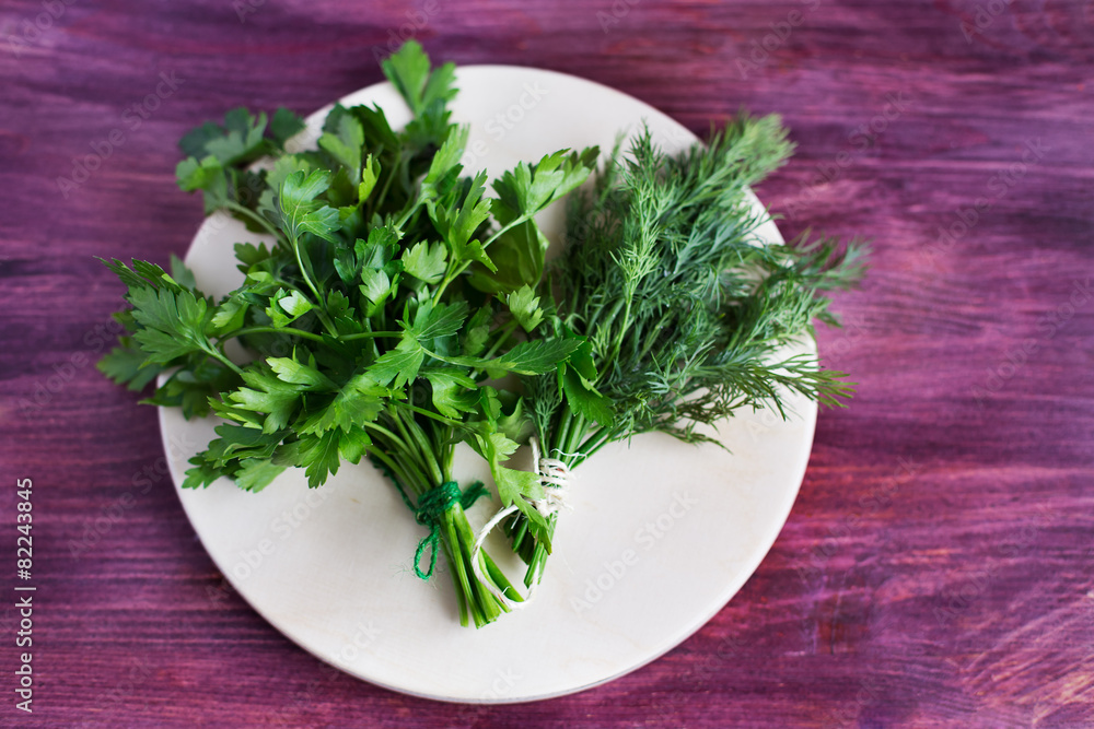 Two bunch of dill and parsley