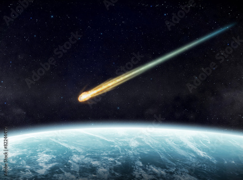 Meteorite impact on a planet in space