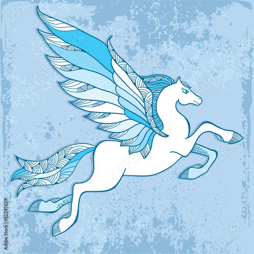 Mythological Pegasus on a blue background