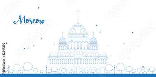 Outline Cathedral of Christ the Saviour in blue color Moscow.
