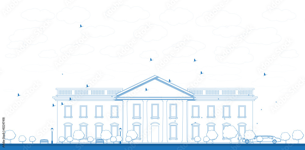 Outline White House Washington DC with Silhouette of man