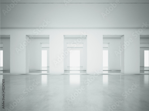 White clean open space interior. 3d render