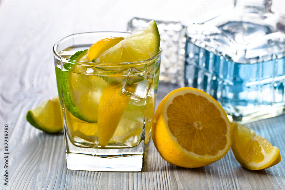 drink with lemon and ice drink with lemon and ice