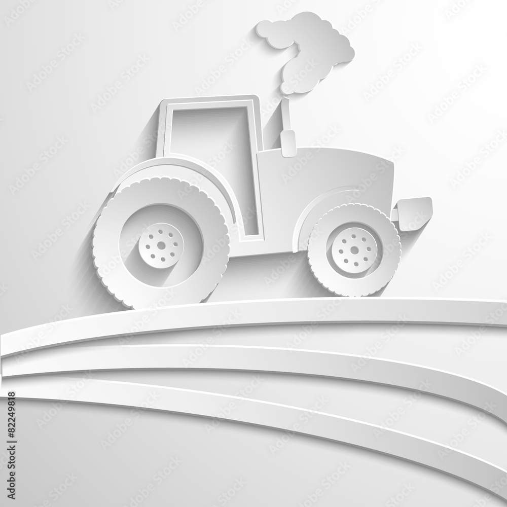 Fototapeta premium farm tractor cut paper design background