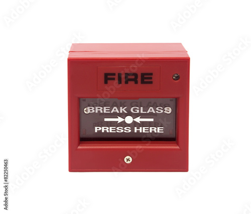 Red fire alarm on white background