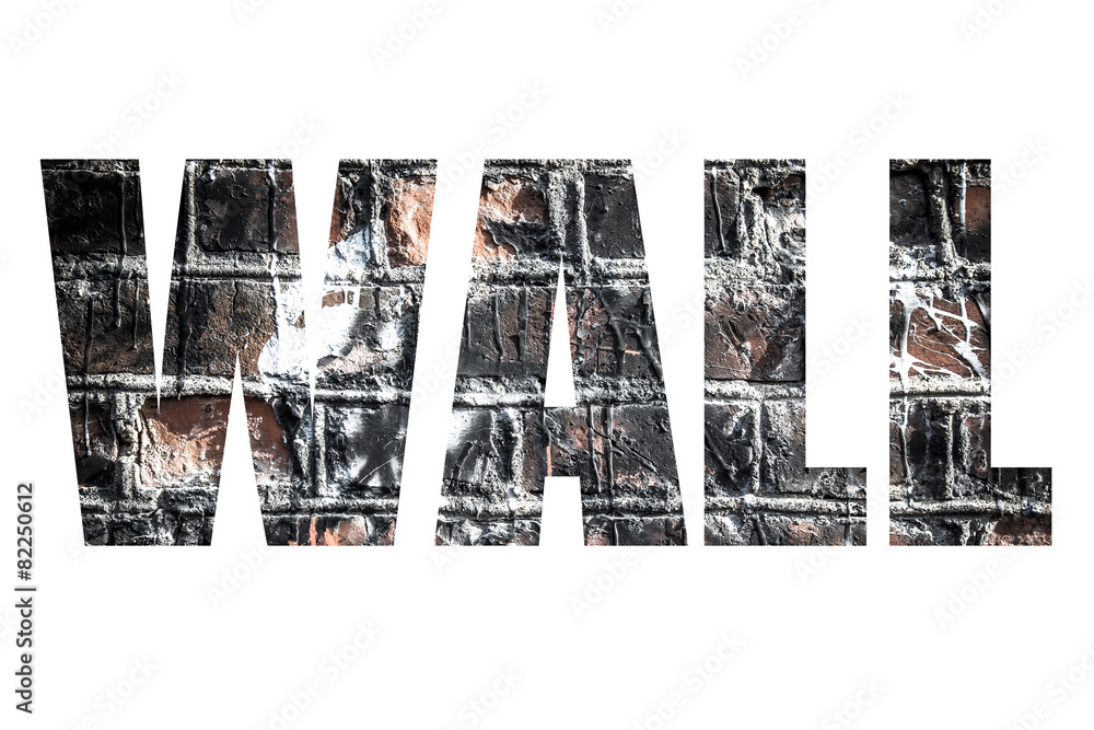 Word WALL over wall of dirty red bricks. Background. Toned Word WALL over wall of dirty red bricks. Background. Toned