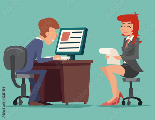 Job Interview Task Conversation Businessman at Desk Working on