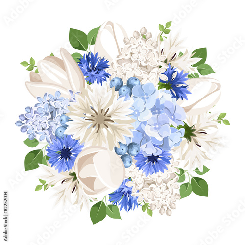 Fototapeta Naklejka Na Ścianę i Meble -  Bouquet of white and blue flowers. Vector illustration.