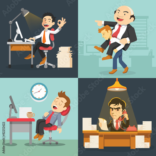 Vector hard work flat illustration set