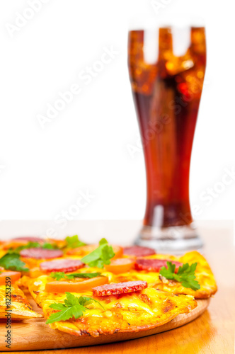 pizza and glass of Coca Cola