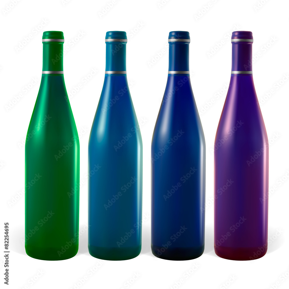 Multi-colored wine bottles. Multi-colored wine bottles.