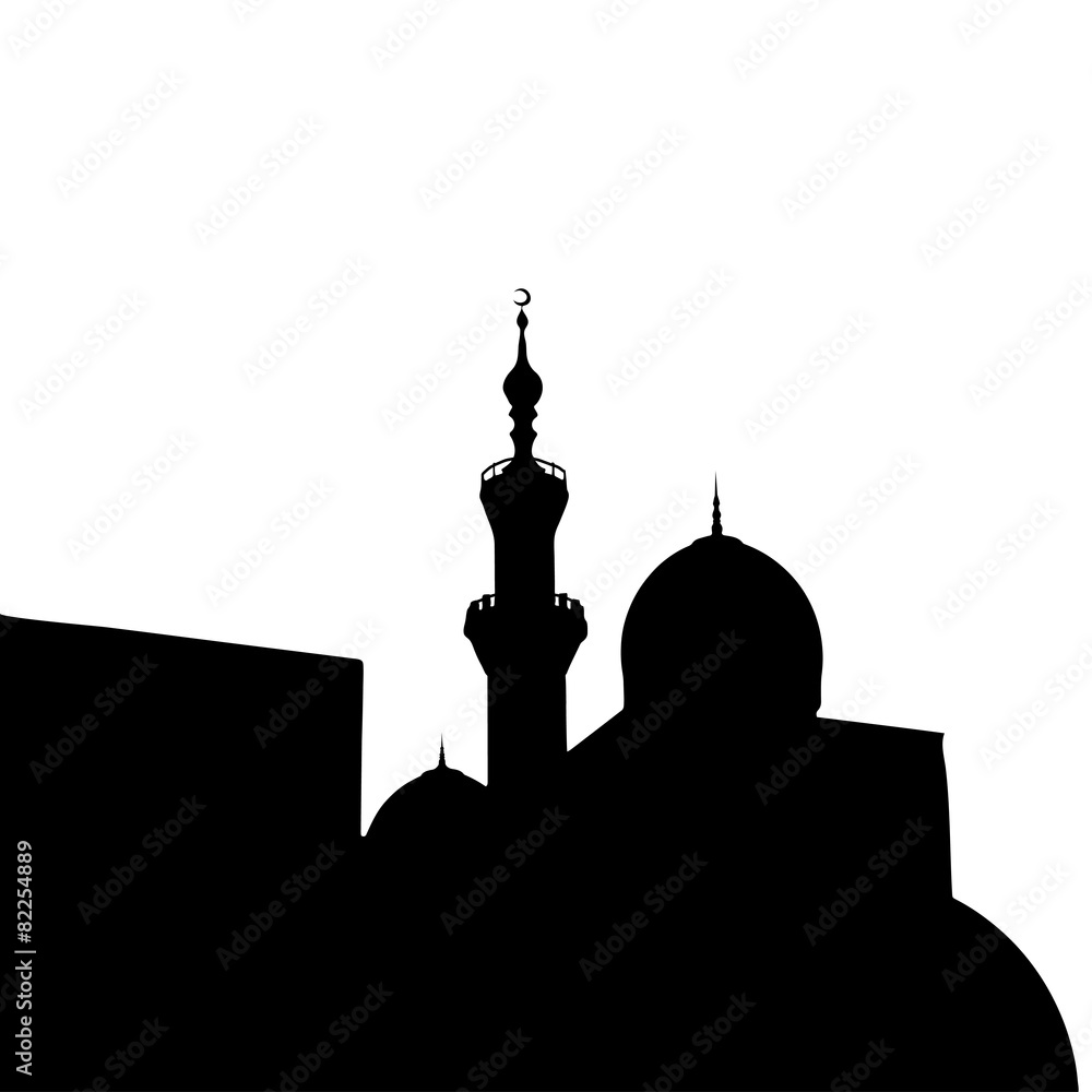 Islamic city mosque silhouette for design. Vector illustration