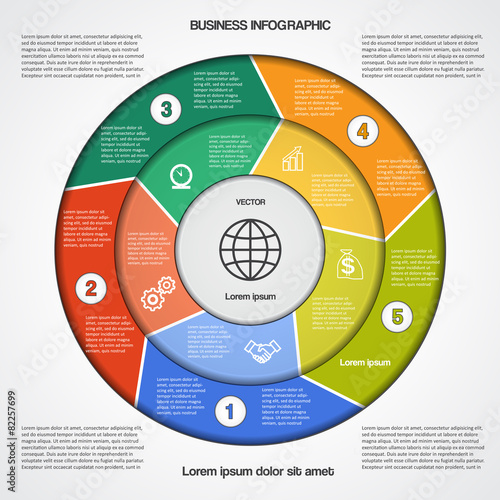 circular infographic template with text areas on five positions