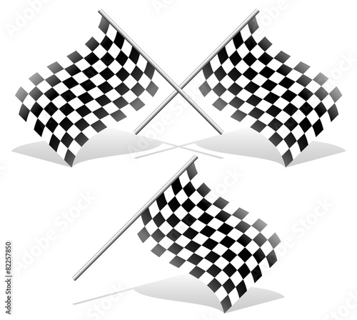 Checkered and single racing flags with shadows. Checkered racing