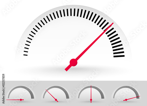 Dial, meter templates with red needle at 5 stages. Measurement,