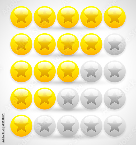 Glossy balls star rating. 5 star rating vector.