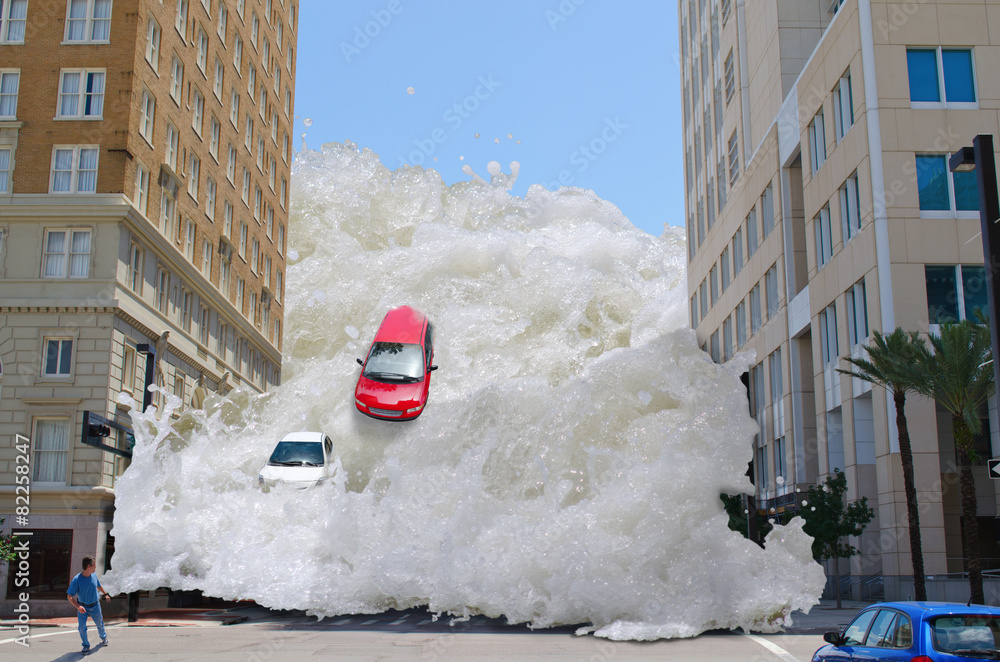 Εκτύπωση καμβά Tsunami tidal wave flash flood destroying city