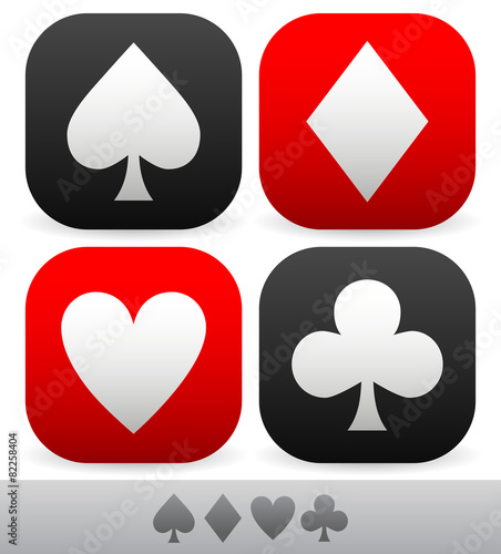 Card suit symbols. Spade, heart, diamond and club symbols.