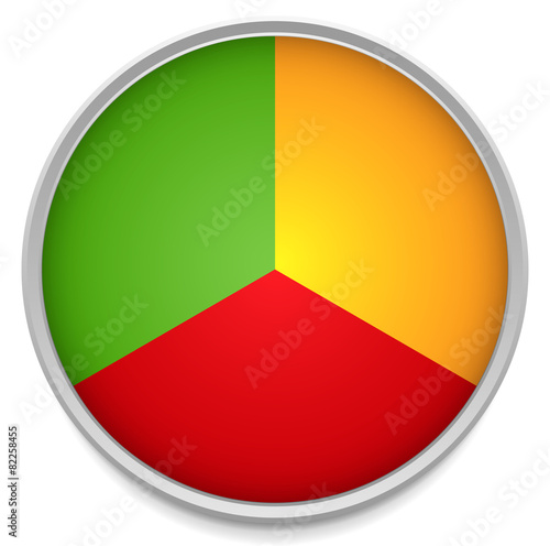 Tricolor Pie chart icon with one third parts photo