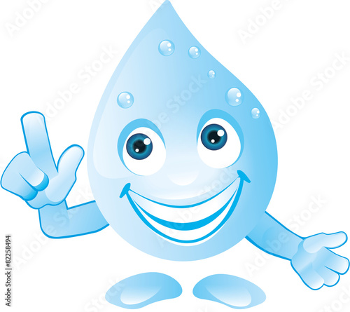 Wassertropfen mit lachendem Gesicht zeigt Achtung