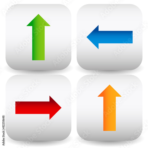Set of Rounded square icons with colorful arrows in up, down, le