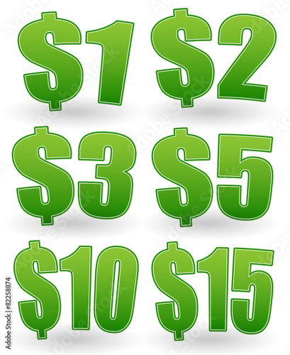 Prices, price tags from $1 to $15