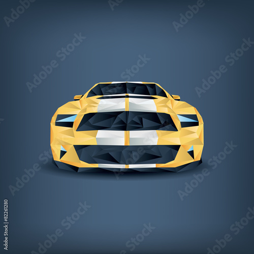 Low polygonal realistic sports car concept. Yellow with two