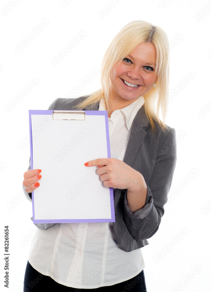 blond young business woman with a clipboard blond young business woman with a clipboard