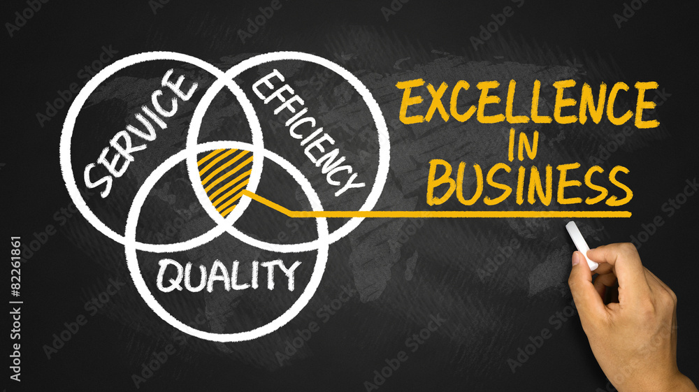 excellence in business concept hand drawing on blackboard - obrazy, fototapety, plakaty 