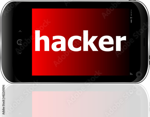 smartphone with word hacker on display, business concept vector