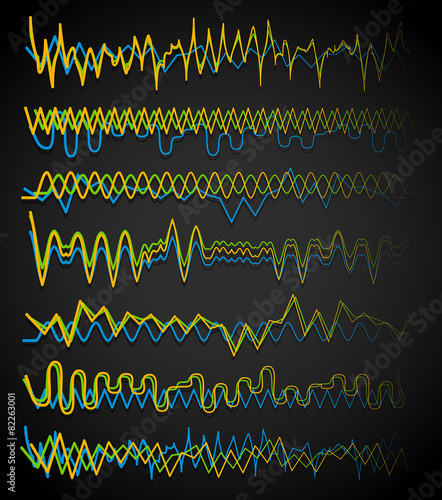 Equalizer (Eq) lines. Wavy, zigzag lines. Frequency, squiggle li