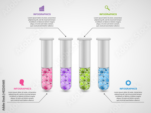 Modern infographic on science in the form of test tubes.