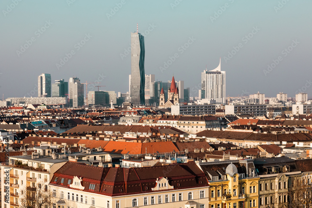 Top view of Vienna, modern buildings