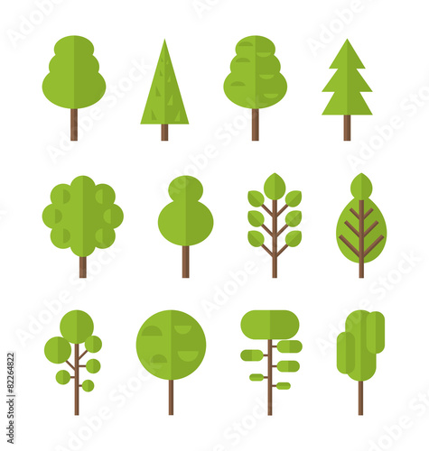 Collection set flat icons tree, garden bush
