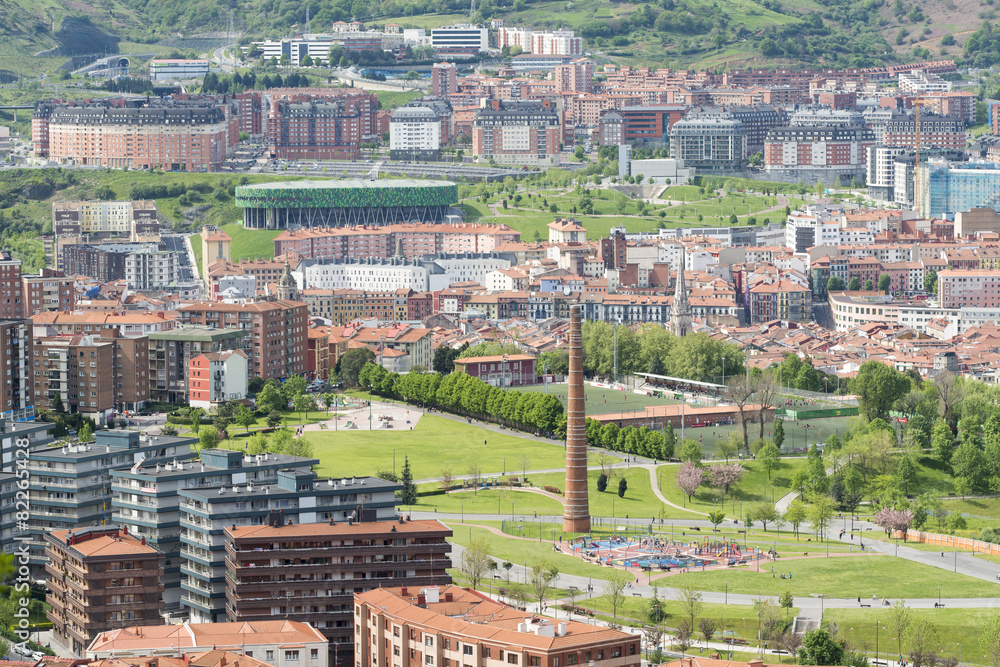 Views of Etxebarri park with old Chimney in Bilbao, Spain.