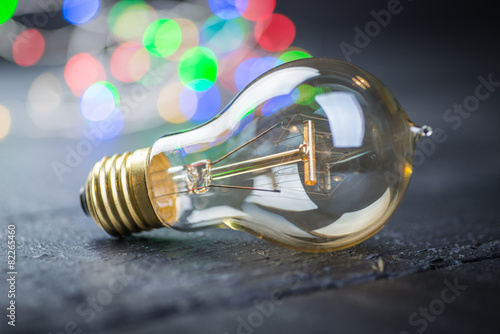Vintage tungsten bulb with color lights