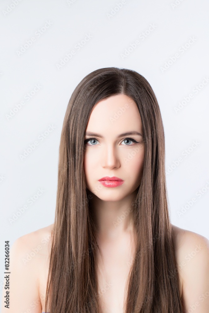 Brunette with long straight hair. Brunette with long straight hair.